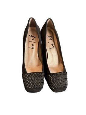 FS/NY Black Studded Suede Heels